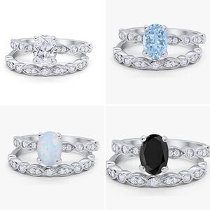 NWT-1.25CT Oval Art Deco Band Wedding Band Set 925 Sterling Silver